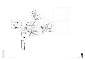Floor plan of modern residential apartments with concrete flooring.