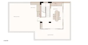 3D-rendered architectural floor plan indicating a laundry area, leisure area, and outdoor garden.