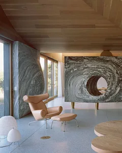 Modern residential interior with terrazzo flooring and minimalist design