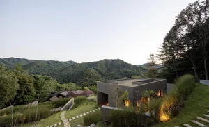 Modern house with minimalist architecture featuring contemporary materials and design