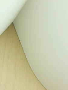 A modern residential interior featuring light wood flooring and painted walls.