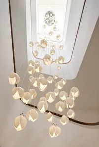 A modern interior with glass lighting fixtures.