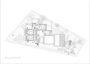 Floor plan of a house showing layout with black and white lines on a white background.