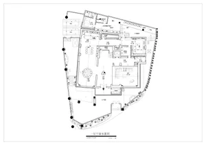 Modern interior floor plan with living, dining, and kitchen areas.