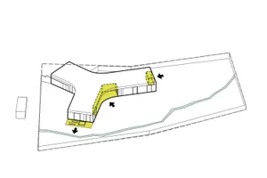 Black and yellow architectural drawing of a floor plan