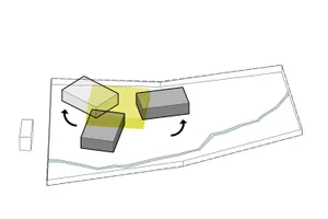 An architectural floor plan created with paper and ink.