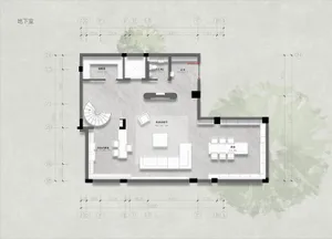 Grayscale architectural floor plan with grey flooring