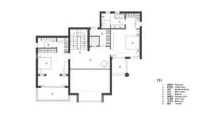 二樓住宅設計藍圖，展示樓層平面配置、房間與功能區域。