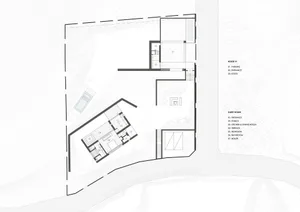 A detailed architectural floor plan of a modern house showing rooms, layout, and utilities.