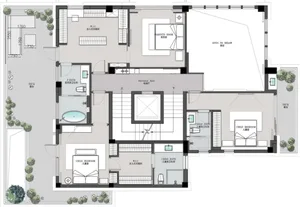 現代住宅建築平面圖，展示兒童臥室與私人衛浴。