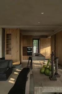 Modern commercial space featuring a wooden interior design.