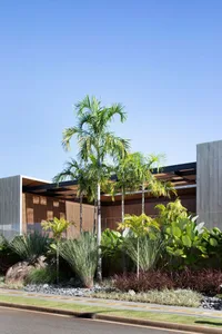 Modern architecture featuring a concrete window and wood interiors.