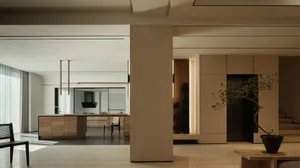 Contemporary residential interior space featuring minimalist design principles and modern materials.