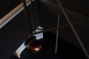 A minimalist interior design featuring a wooden element.