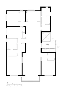 Modern office layout with concrete and steel construction elements.