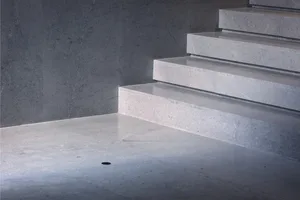 Stairs constructed from concrete material in an interior setting