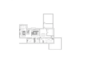 Modern residential floor plan with white walls and black lines