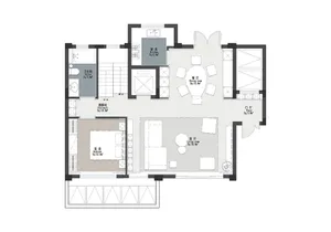 現代住宅室內平面圖，展示各個房間與功能區域。