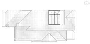A detailed plan of a rooftop layout, showing various tiled surfaces and roofing structures.