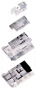 A detailed architectural floor plan for a modern dwelling with white walls and black outlines.
