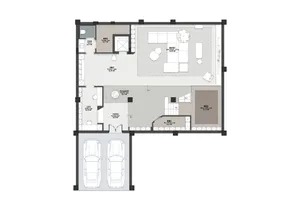 2D architectural drawing of a modern residential house layout