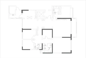 A technical drawing of a linear design layout within an interior space.
