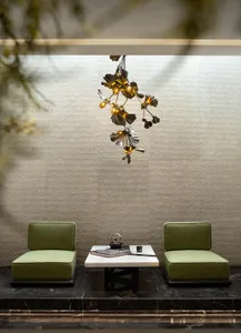 Minimalist living room with textured walls and a doorway