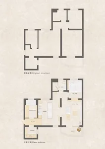 A rendered image of a modern studio apartment floor plan, showcasing spacious living spaces and contemporary design elements.