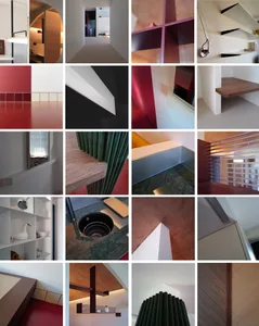 A modern interior space featuring custom materials and finishes.
