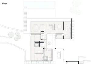 A modern residential floor plan with minimalist design features, showcasing contemporary architectural elements.