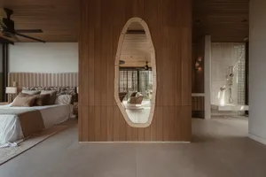 現代簡約臥室搭配木地板與家具