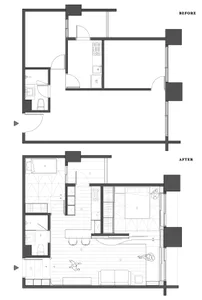 Floor plans depicting architectural layout of a living space.