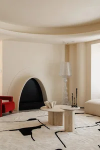 A modern luxury living room features contemporary furniture and a sophisticated color palette.