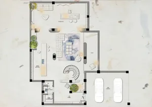 Modern home layout featuring an open space with marble finishes and a cozy living area.