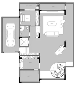 A minimalist 2D floor plan of a concrete living room with modern design elements.