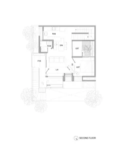 Floor plan of residential living area on the second level