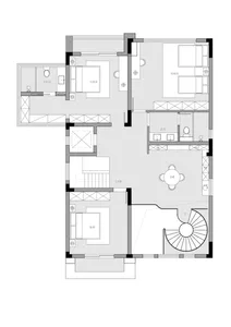 A detailed 2D architectural drawing of a modern residential floor plan.