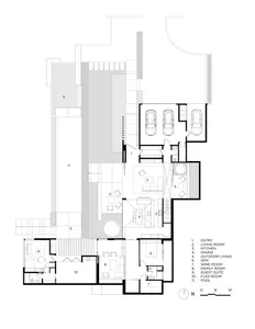 Floor plan of a modern residential interior featuring a concrete material.