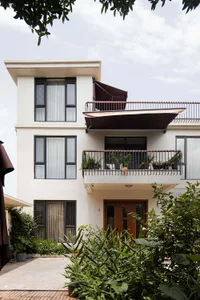 Modern residential building with concrete and glass materials