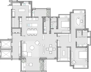 A modern residential floor plan showcasing a contemporary and spacious living area with natural materials and neutral tones.
