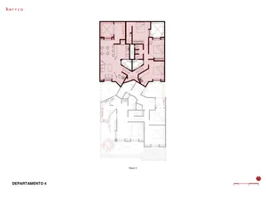 Floor plan of an apartment's second level, showing rooms and layout.