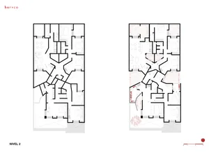 White architectural floor plan of a modern residential building