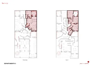 Floor plan of apartment department with detailed layout and furniture arrangements.