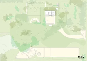 Architectural floor plan of a residential garden, showing layout and design details.