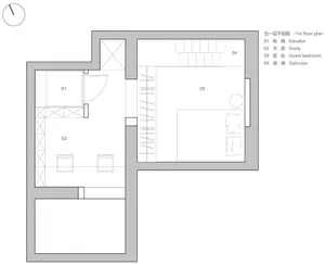 Modern architectural floor plan featuring study, guest bedroom, and staircase.