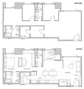 Floor plan comparison showing renovation before and after