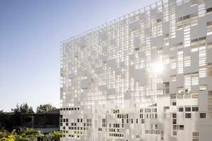 A modern facade with a metal and glass design.
