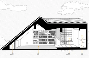 A cross-sectional architectural drawing showing a residential space with storage, study, tearoom, and toilet.