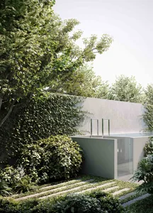 Modern artistic concrete facade of a building with a minimalist design