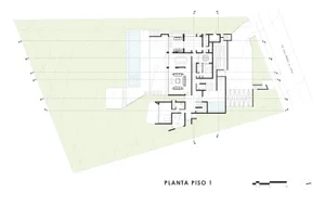 Detailed architectural blueprint of a modern residential building's floor plan, showcasing contemporary design elements and f